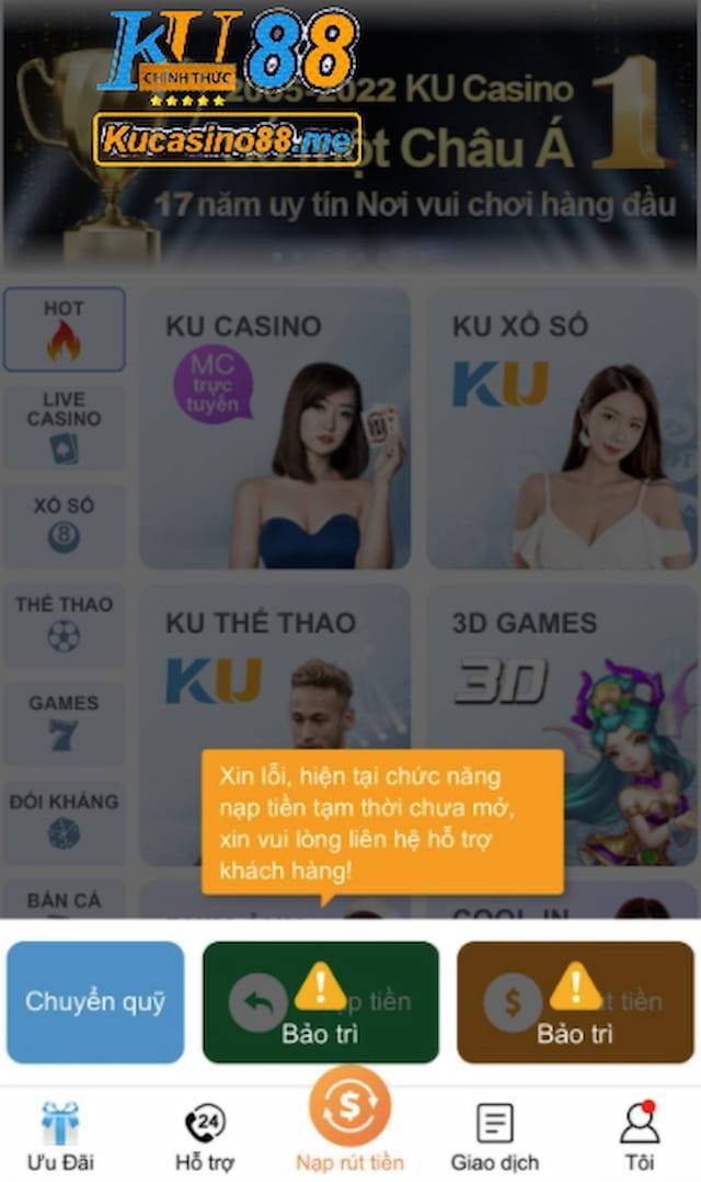 mở nạp tài khoản kubet